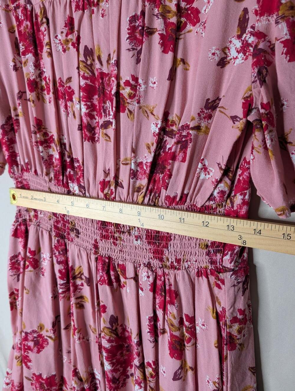 Xhilaration Pink Floral Button-Front V-Neck Smocked Waist Mini Dress - Picture 3 of 7